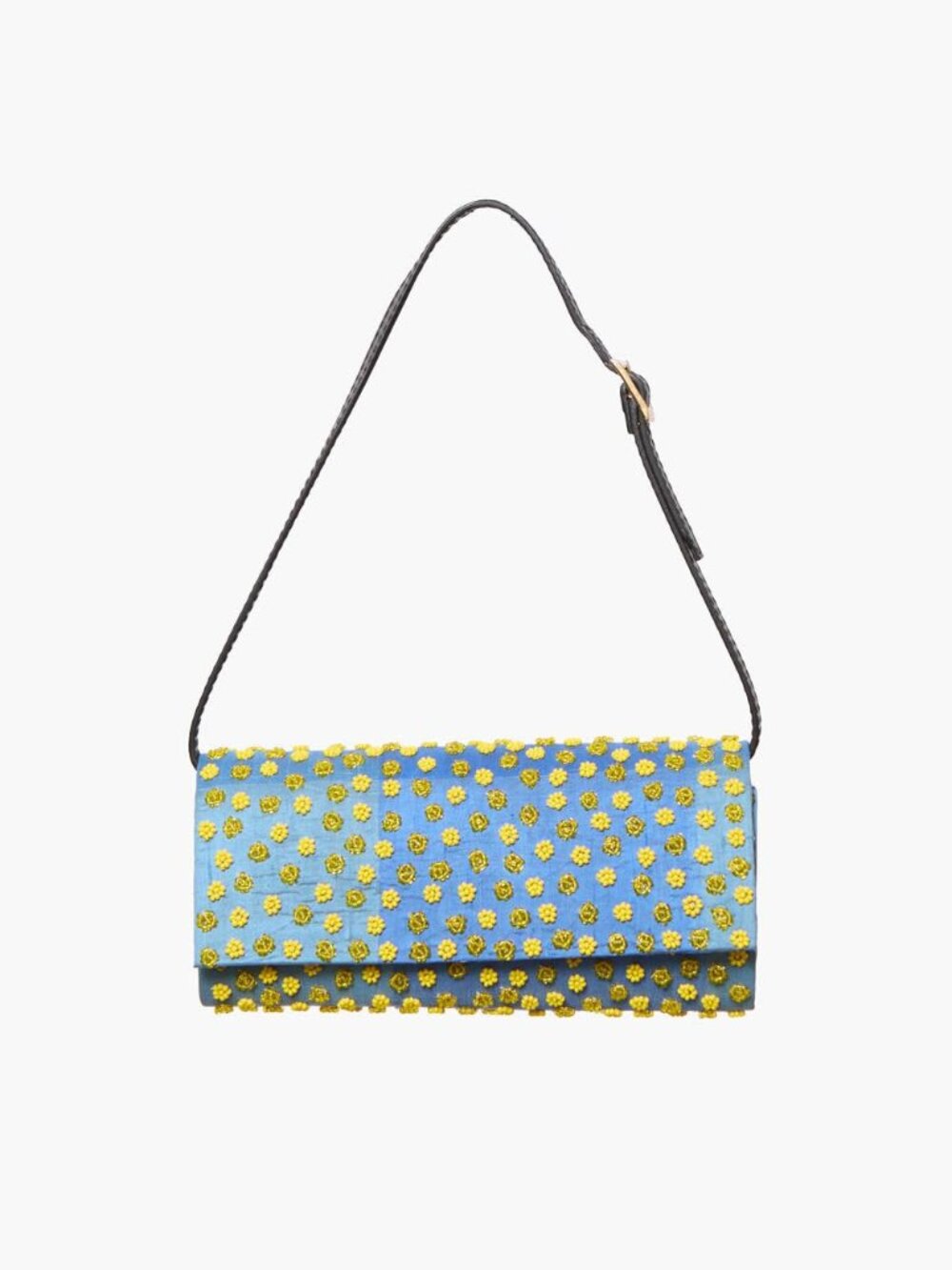 Chan Luu Blue Satin & Yellow Beaded Mini Purse/Clutch - Never Worn